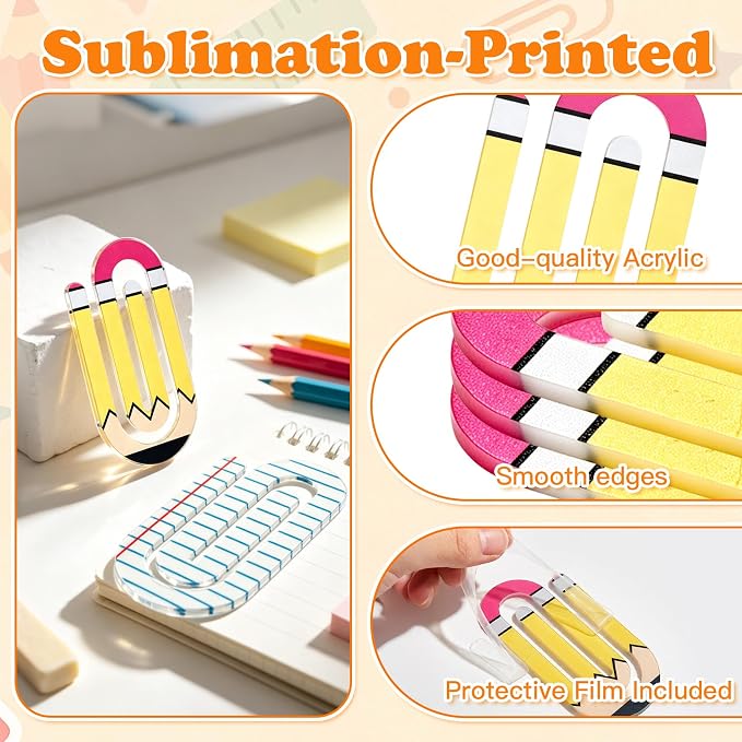 Back to School Paper Clips 4 Inch 24 Pcs Jumbo Acrylic Paper Clips | - Image 3