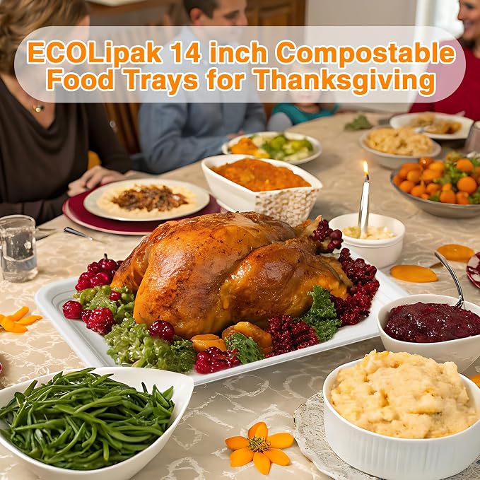 ECOLipak 50 Pack 14 Inch Disposable Food Crawfish Trays, Compostable Large - Image 8