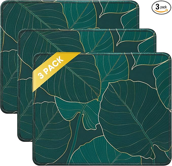 JIKIOU 3 Pack Mouse Pad with Stitched Edge, Portable Size-10.2x8.3in Leaf | by JIKIOU