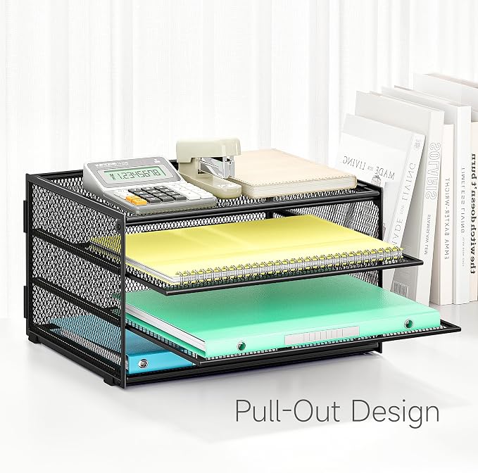 Lavatino 3-Tier Letter Tray Desk Paper Organizer – Black Mesh Metal File Tray - Image 4