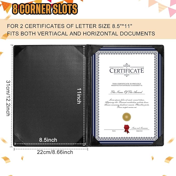Tenare 6 Pcs Black Leather Certificate Holder 8.5 x 11" PU Phd Bachelor Master - Image 2