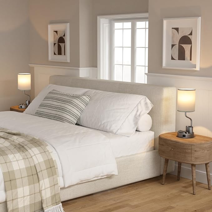 Grey Bedside Table Lamps for Bedroom Set of 2 - Image 6