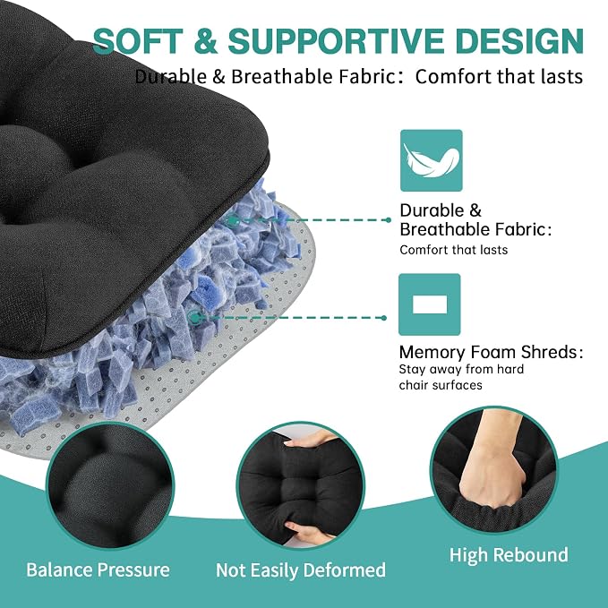 BETU Black Chair Cushions for Dining Chairs Set of 4, 3.5" Thick Kitchen Table - Image 6