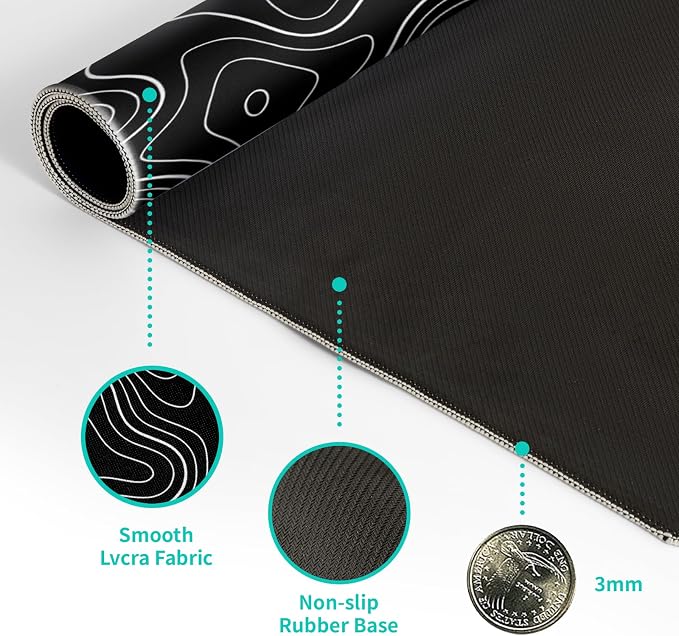 Topographic Contour Gaming Mouse Pad Black Large Mouse Pad - Image 8