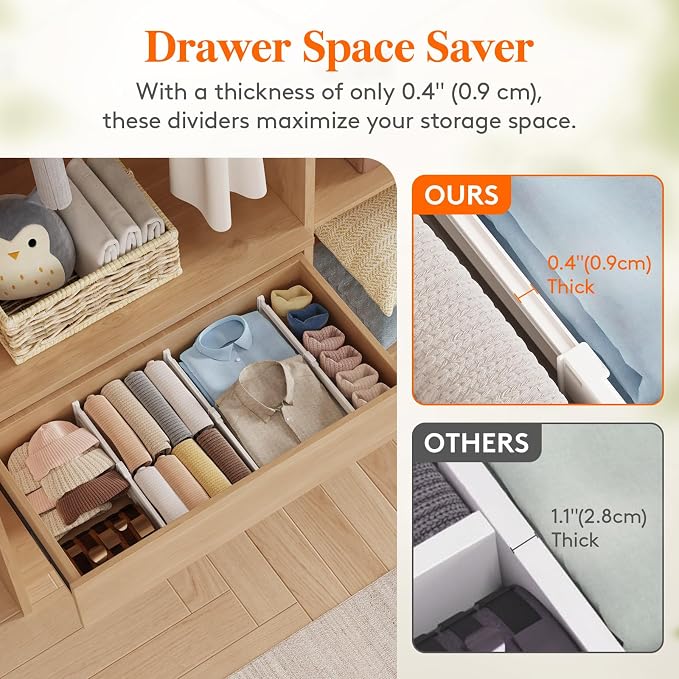 Lifewit 9 Pack Drawer Dividers for Clothes, Adjustable White Plastic Separators - Image 7