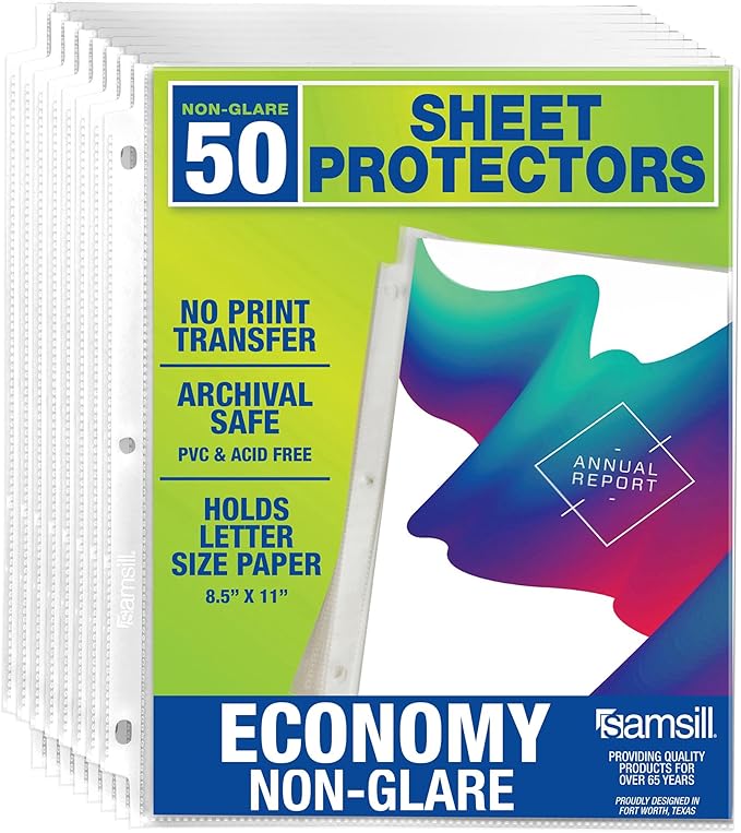 Samsill 50 Pack Sheet Protectors, 8.5x11 Inch Page Protectors by Samsill
