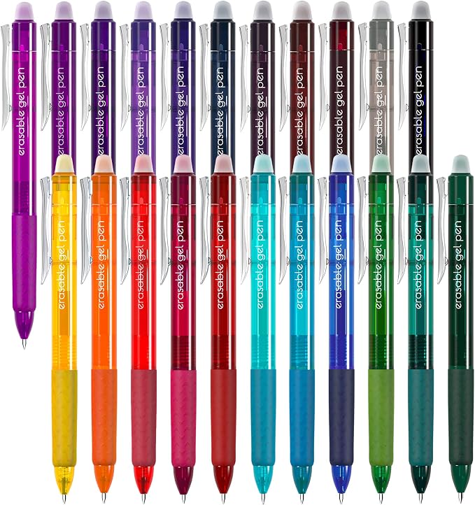 Vanstek 22 Colors Retractable Erasable Gel Pens Clicker, Fine Point, Make by Vanstek