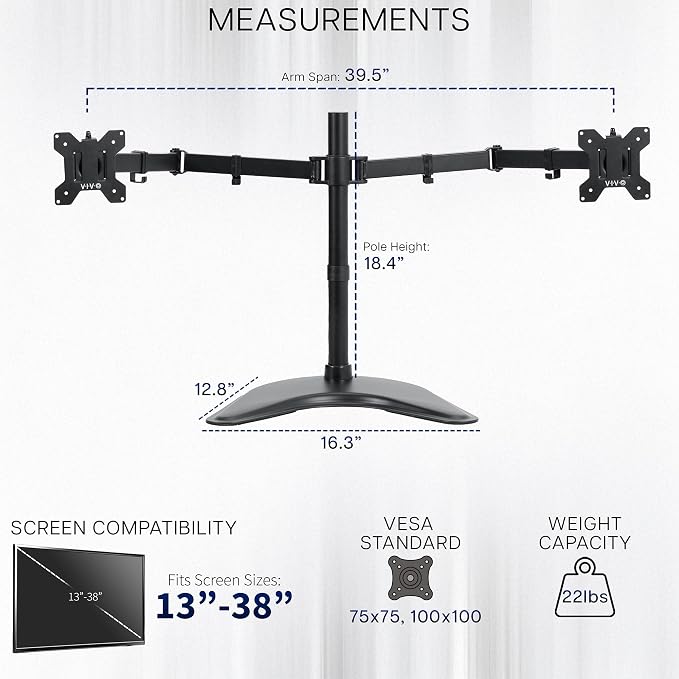 VIVO Dual LED LCD Monitor Free-Standing Desk Stand - Image 4