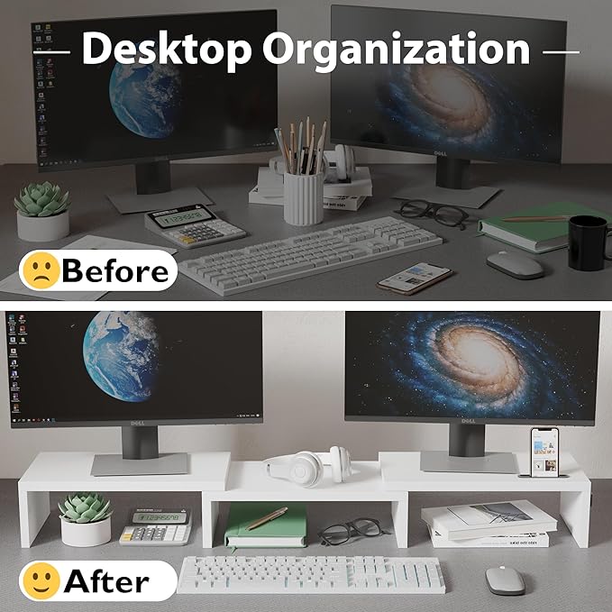 BONTEC Dual Monitor Stand Riser, Adjustable Length & Swivel Angle, Ergonomic - Image 2
