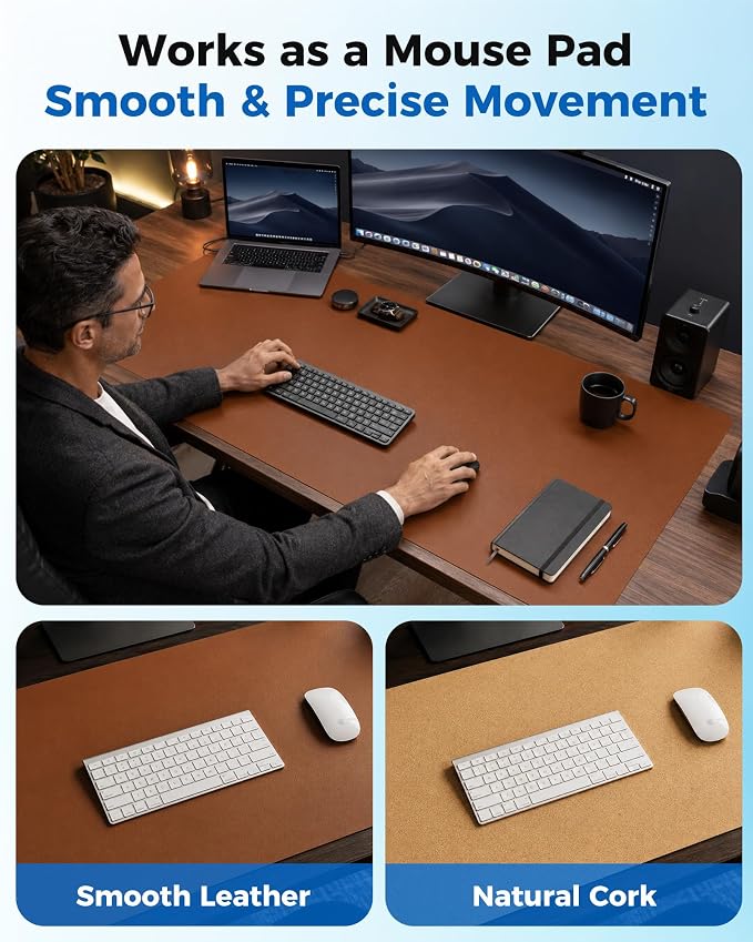 Aothia Double-Sided Desk Pad, 35.4" x 15.7"Leather Desk Mat, Eco Cork Desk Pad - Image 3