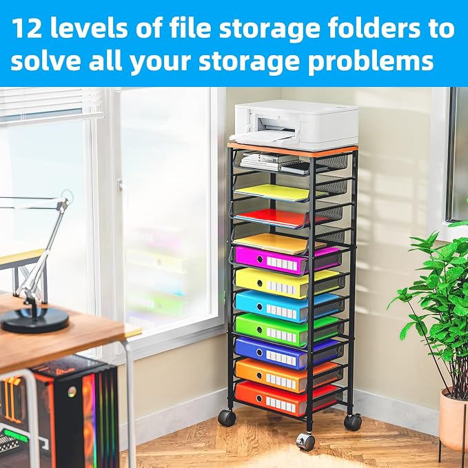 Simple Trending 12-Tier Rolling File Cart, Desk File Organizer - Image 4