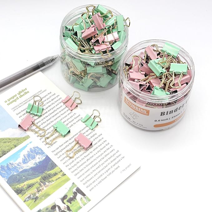 Light Green Binder Clips, Mini Paper Clip, Small Paper Clamps 15mm, 100 Pack - Image 6