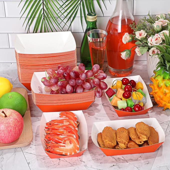 Yinkin 100 Pcs 2lb Paper Food Trays Boat 2lb Disposable Nacho Trays Kraft Paper - Image 7