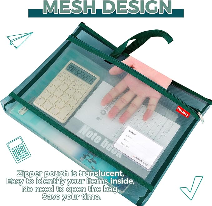 Pendancy Mesh Zipper Pouch A4 Size, Large Double Pocket Lightweight Nylon - Image 4