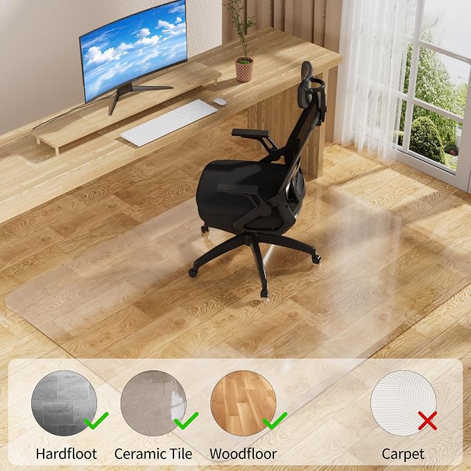 Office Chair Mat for Hard Floors 48 x 60 Inch, Transparent Under Desk Mat for - Image 4