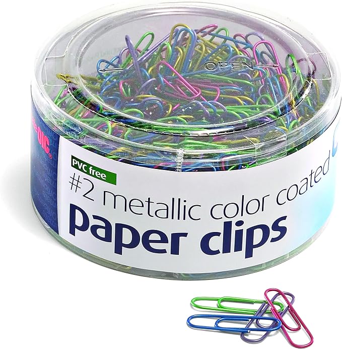 Officemate PVC-Free Assorted Color Coated Paper Clips, #2 Size Clips, 600 per by Officemate