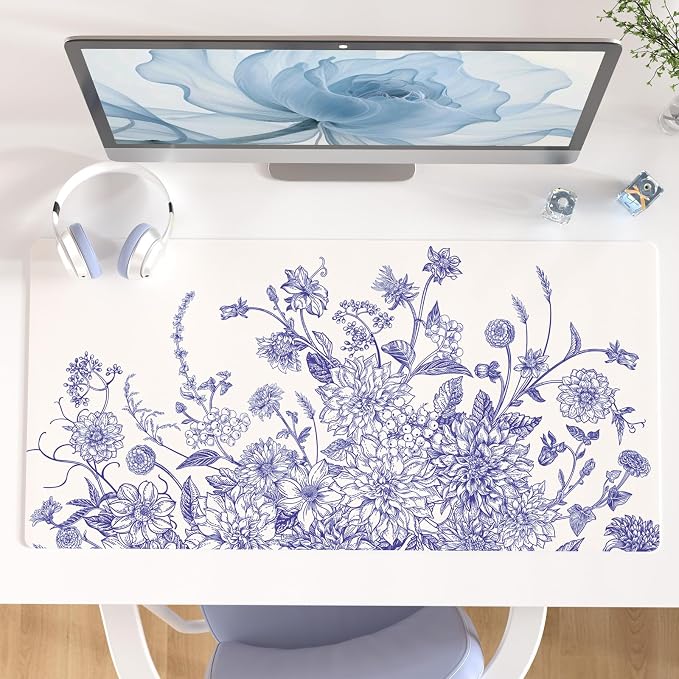 Colorful Star Large Mouse Pad, Floral Desk Mat Office Supplies, Waterproof Faux by ColorfulStar