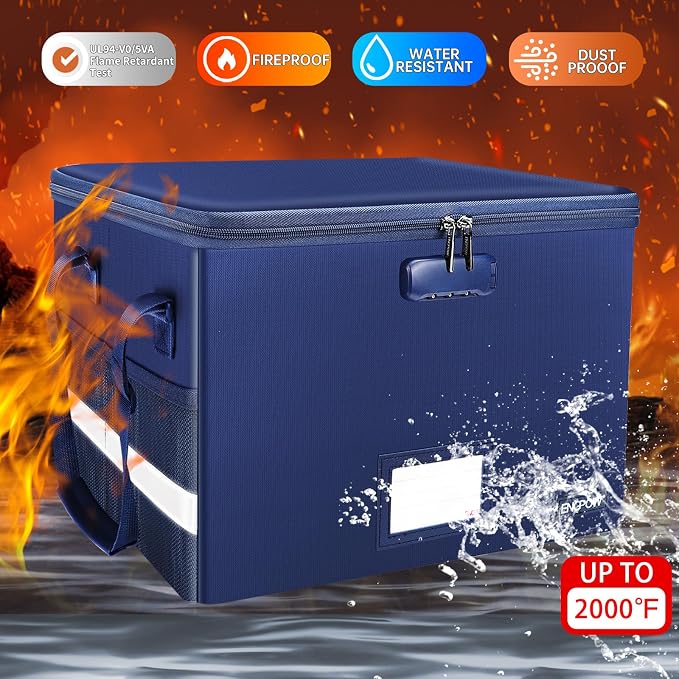 ENGPOW File Box with Lock, Fireproof Document Box with Zipper＆Pockets, - Image 3