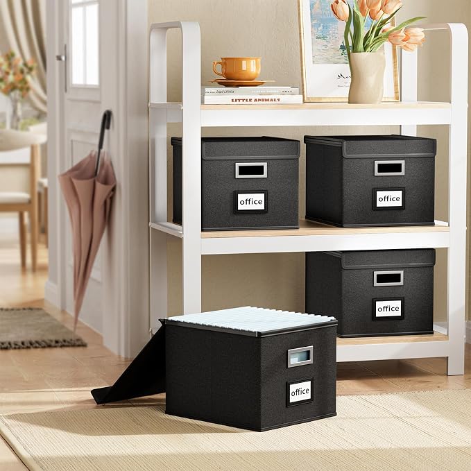 New Portable File Organizer Boxes Set of 4, Collapsible Linen Hanging Filing - Image 2
