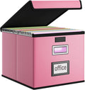 File Organizer Box with Lid, Collapsible Leather File Folder Organizer by Huolewa