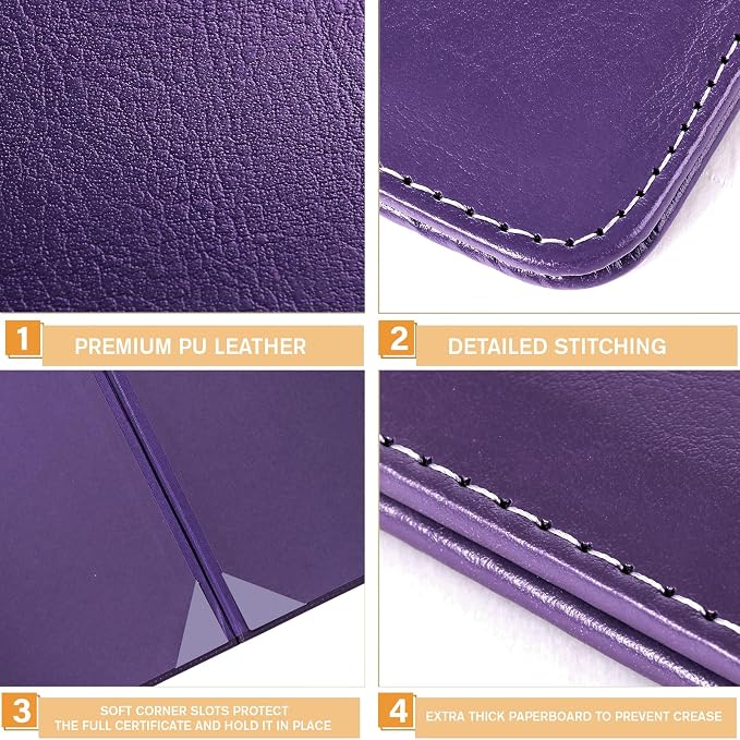 Tenare 10 Pcs Purple Leather Certificate Holder 8.5 x 11 PU Phd Bachelor Master - Image 4