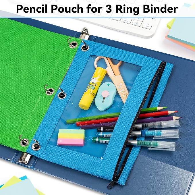Pencil Pouch for 3 Ring Binder, Bulk 24 Pack 3-Holes Zipper Pencil Pouches in - Image 2
