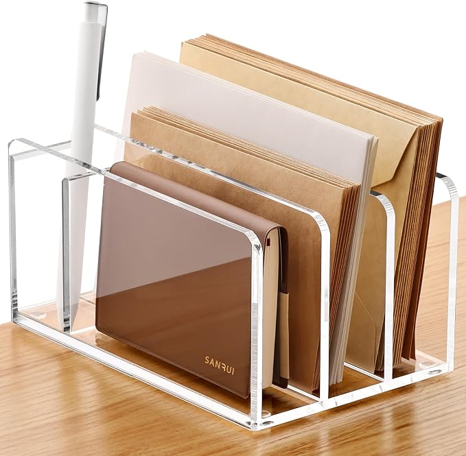 SANRUI Acrylic Mail Organizer, 3 Compartments Clear File Holder - Image 9