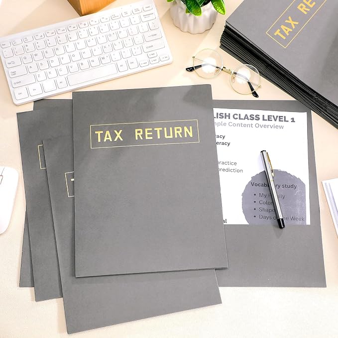 Kosiz 100 Pcs Tax Return Folders Bulk 9 x 12 Inch 2 Pocket Gold Foil Stamped - Image 3