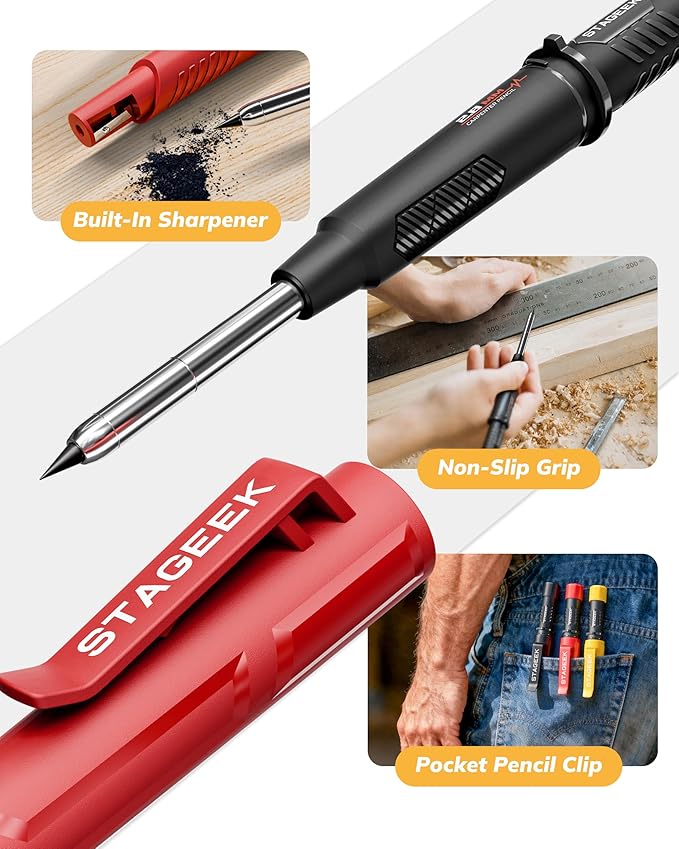 STAGEEK Carpenter Pencil with Sharpener, Mechanical Carpenter Pencils with 19 - Image 4