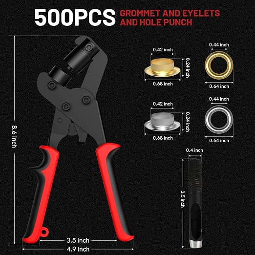 Grommet Tool Kit, 3/8 Inch Grommet Kit Handheld Eyelet Pliers Set - Image 2
