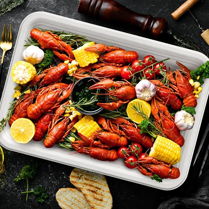 ECOLipak 50 Pack 14 Inch Disposable Food Crawfish Trays, Compostable Large - Image 7
