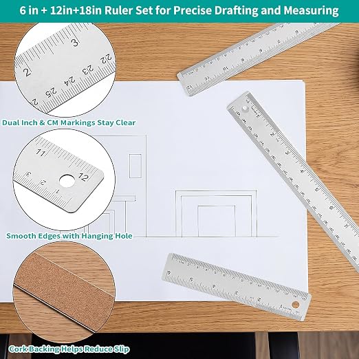 Metal Ruler 6+12+18 Inch Stainless Steel Ruler - Image 5