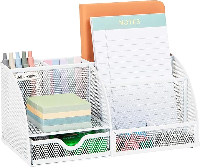 Mind Reader 7-Compartment Desktop Organizer, Metal Mesh, Sticky Notes, Office by MindReader