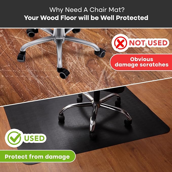 Office Chair Mat for Hardwood Floor: 53"x45" Large Black Rolling Chair Mat for - Image 5