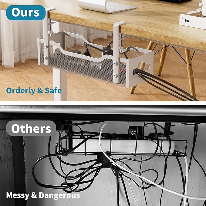 Under Desk Cable Management Tray No Drill, 13.38'' Metal Tray - Image 4