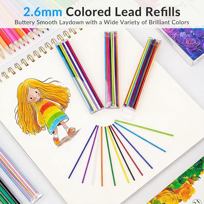 2.6MM Colored Mechanical Pencil Lead Refills, 24 Assorted Color Pencils Refills - Image 4