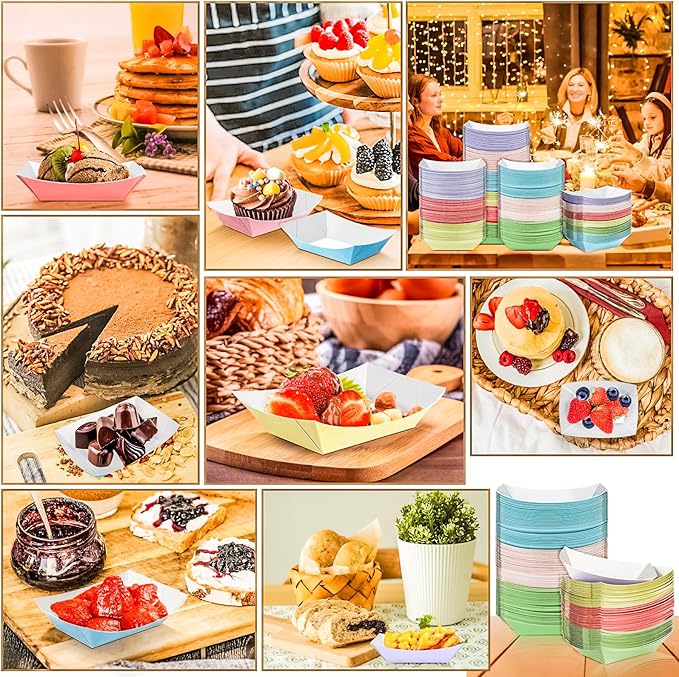 200 Pack Colorful 1/4Lb Paper Food Boat Trays Disposable Small Paper Boats - Image 6