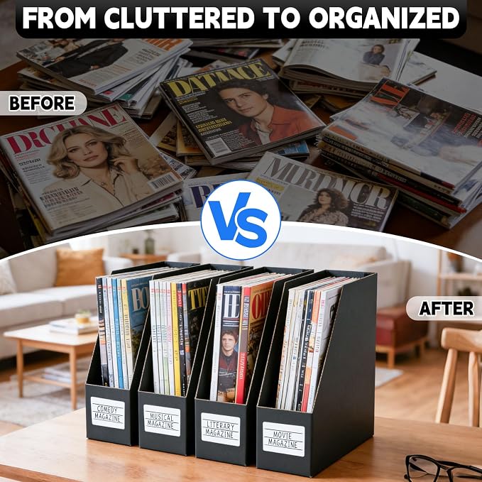 YOTINO Black Magazine Holder, 6 Pack Cardboard Magazine File Holders, Vertical - Image 6