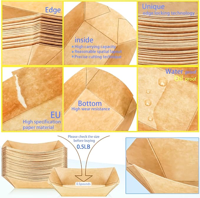 120 Pack 1/2Lb Paper Food Boat Trays Disposable Small Paper Boats Plates - Image 5