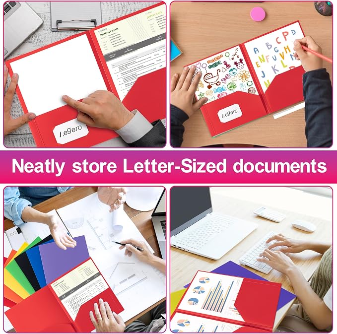 Aegero Plastic Folders with Pockets, Durable Heavy Duty File Folders with - Image 6
