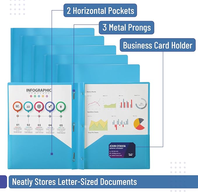 Mr. Pen- Plastic Folders with Pockets and Prongs, 48 Pack, Letter Size | Blue - Image 3