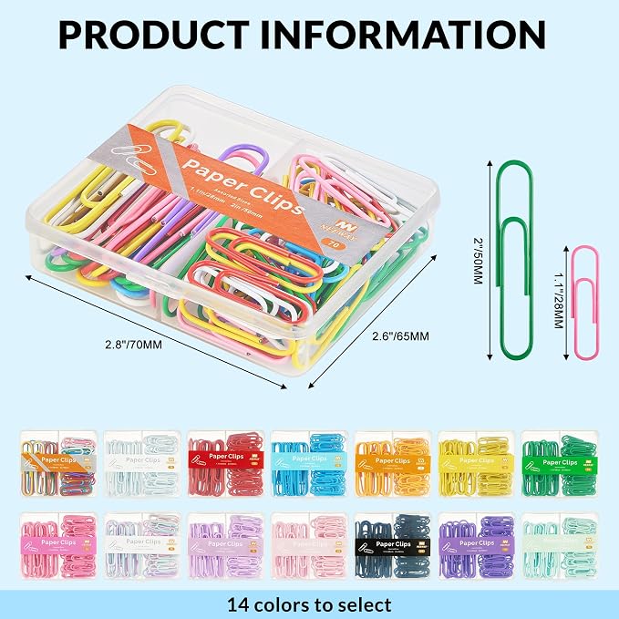 NEEWAY Colorful Paper Clips Assorted Sizes, Small and Large Paper Clips - Image 2