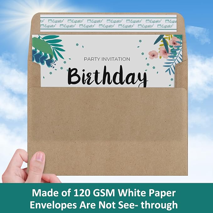 Eupako A2 Brown Paper Envelopes 100 Pack 4.375x5.75" Invitation Envelopes Self - Image 4