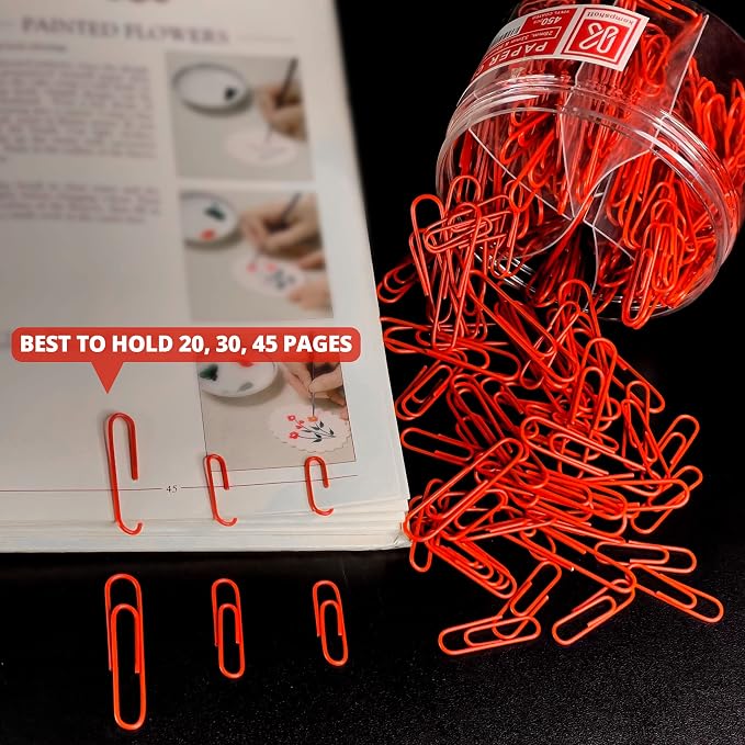 Kempshott 450 Red Color Paper Clips Assorted Sizes Small, Medium and Large - Image 4