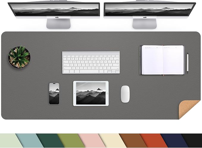 AFIING Cork Desk Mat 47" x 23.6", Dual-Sided Natural Cork & PU Leather Desk Pad by AFIING