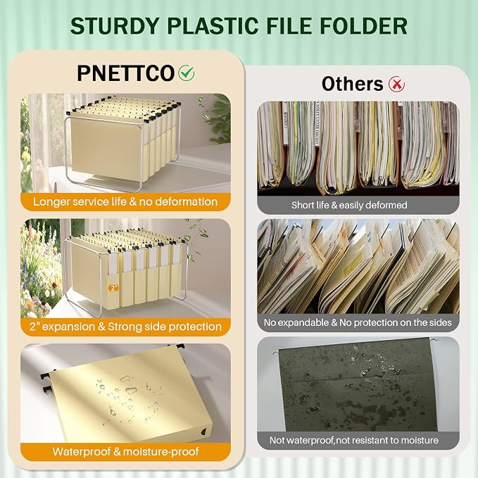 Plastic Hanging File Folders Letter Size, 12 Pack Yellow File Folders Hanging - Image 6