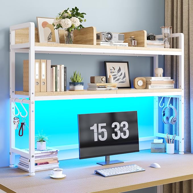 REIBII 2-Tier Desk Shelf with LED by REIBII