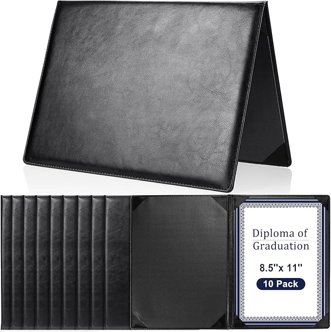Tenare 10 Pcs Black Leather Certificate Holder 8.5 x 11" PU Phd Bachelor Master by Tenare