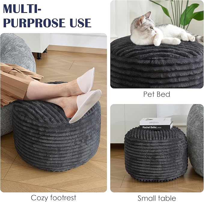 SHOUREN Stuffed Round Ottoman, Corduroy Pouf Ottoman Foot Rest - Image 7