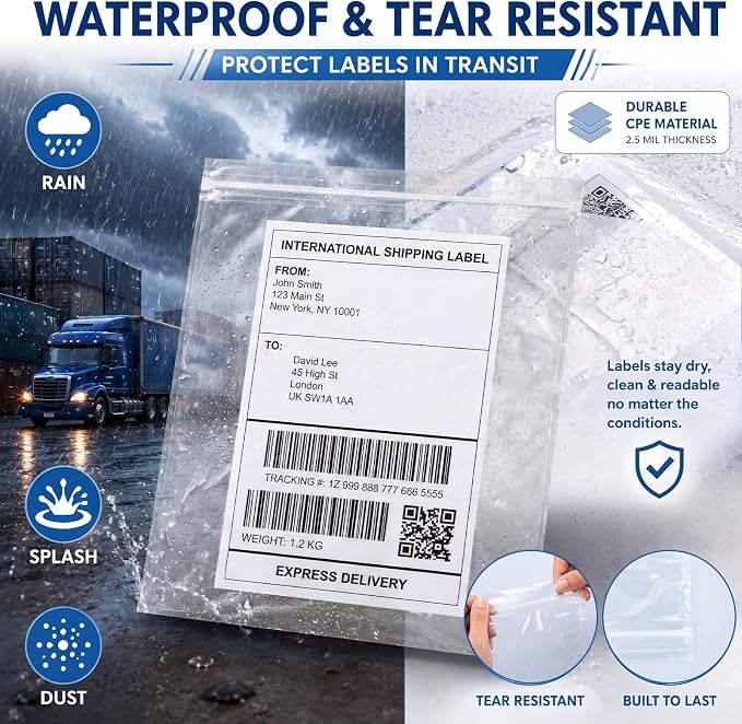 Glenmal 250 Pcs 9.5" x 12" Resealable Packing List Envelopes Clear - Image 4